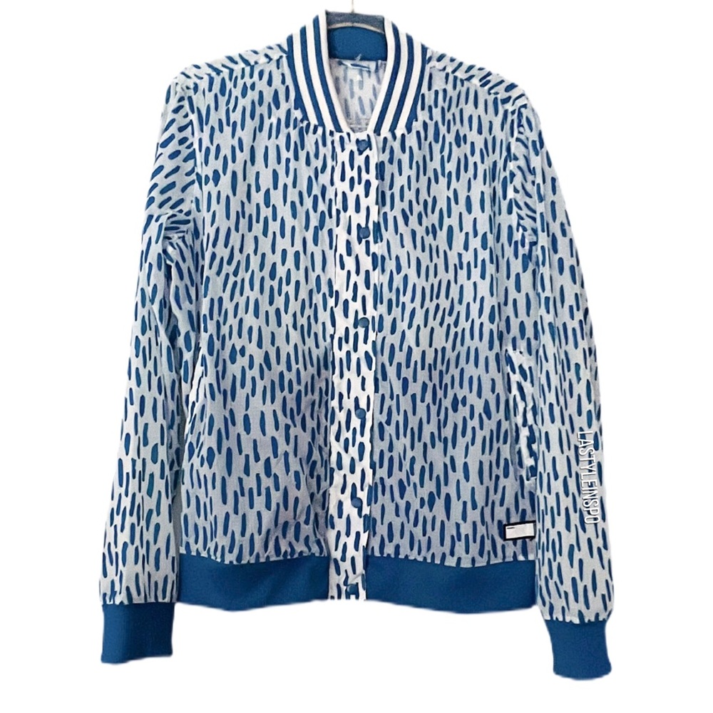 Adidas Women Sports Jacket Plastic Blue Print Size Large